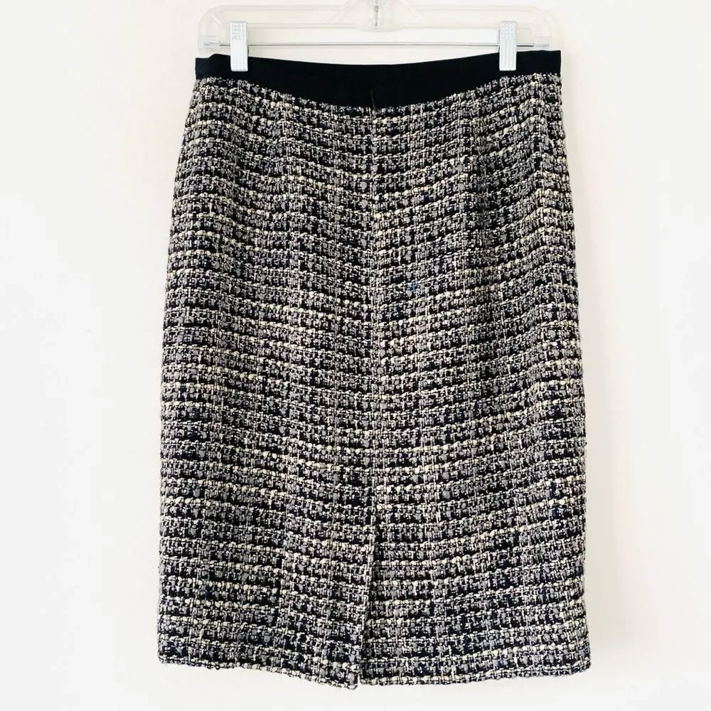 J. Crew Black & Gray Tweed Wool Blend Skirt sz 4 Academia Classic Feminine